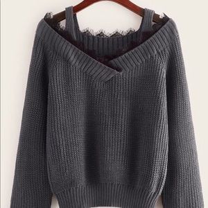 SheIn Cold Shoulder Lace Sweater